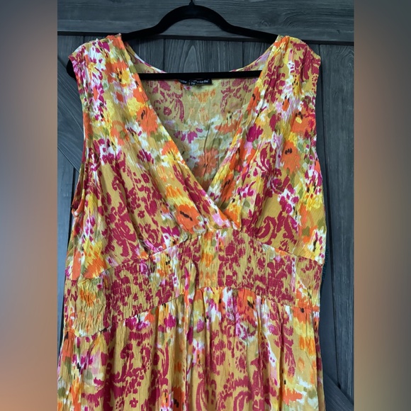 Multi coloured print Mlle Gabrielle V neck cotton maxi dress, NWT, sz 2X - Picture 3 of 5